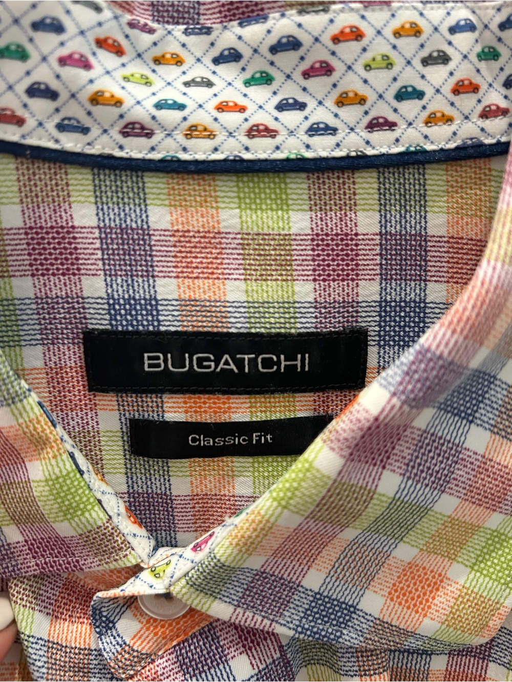 Bugatchi Multicolor Plaid Button-Up Shirt with Car-Print Collar